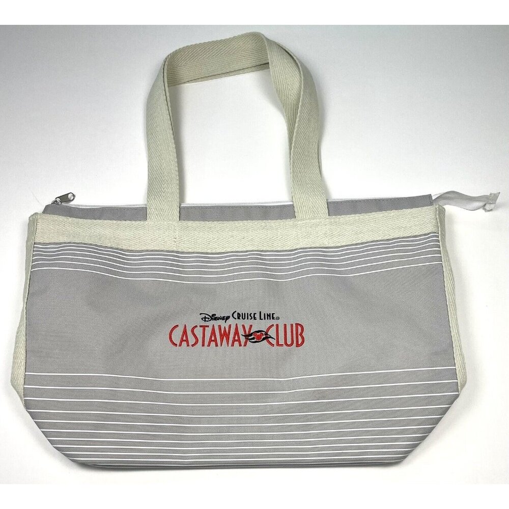 DISNEY Cruise Line Castaway Club Gray Canvas Embroidered Zip TOTE BAG 18"x12"x6"